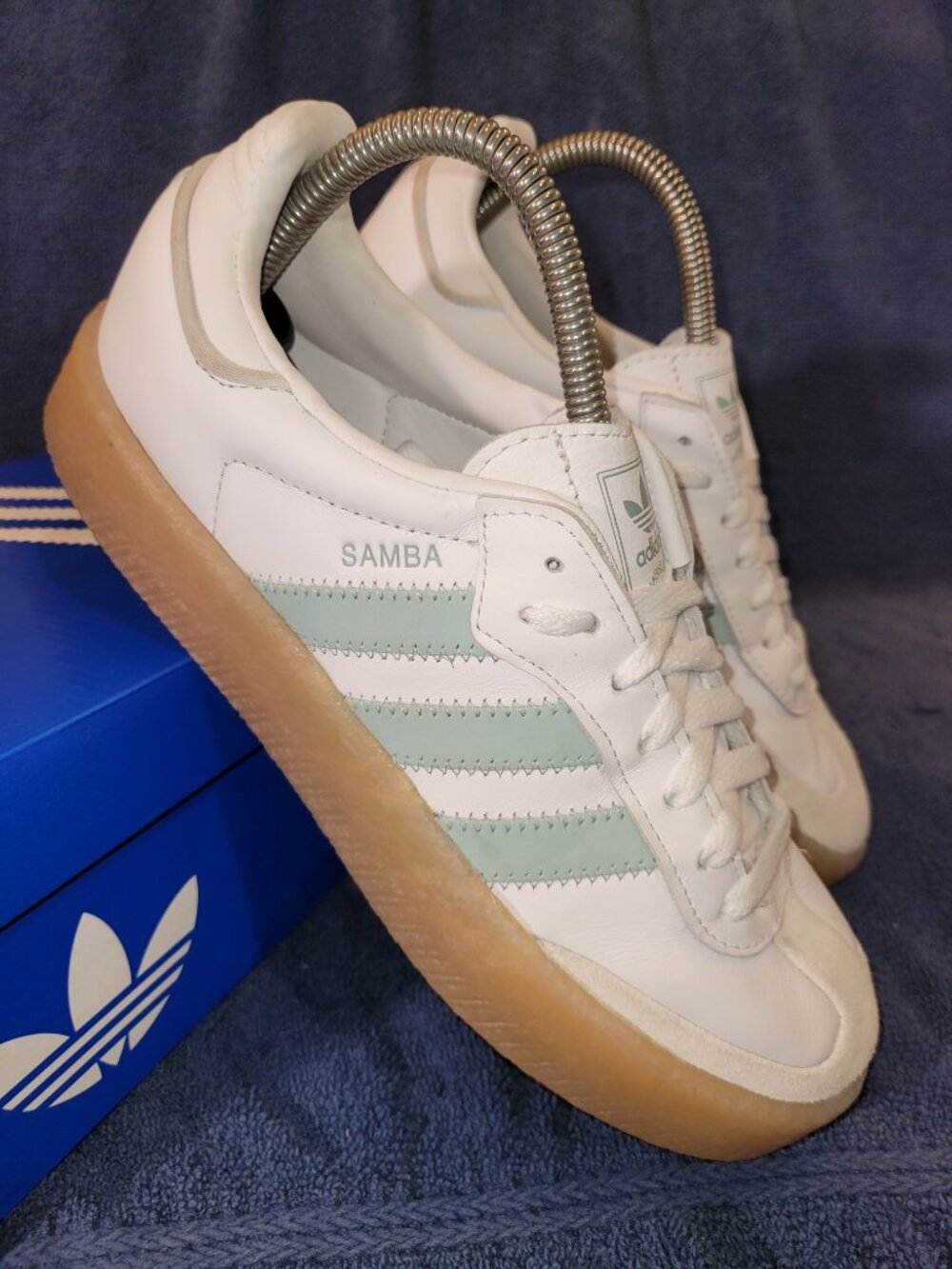 Adidas Sambae Samba Womens Size 7.5 White Light Blue Tan Sneakers JP5609 (#1655) - Picture 3 of 16